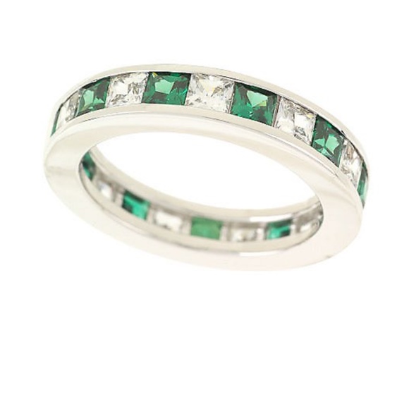 QVC Epiphany Platinum Clad Diamonique Simulated Emerald Ring. 0426 - Picture 1 of 4